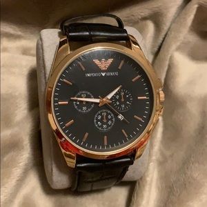 Rose gold black leather band Armani men’s watch